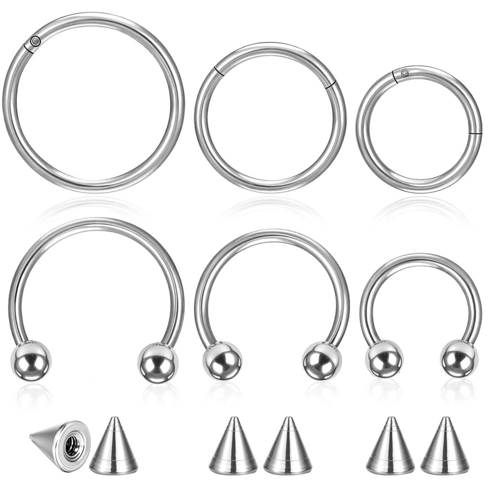 6 Pcs Nose Septum Rings 16G Horseshoe Lip Earring Ring Hoops Nose